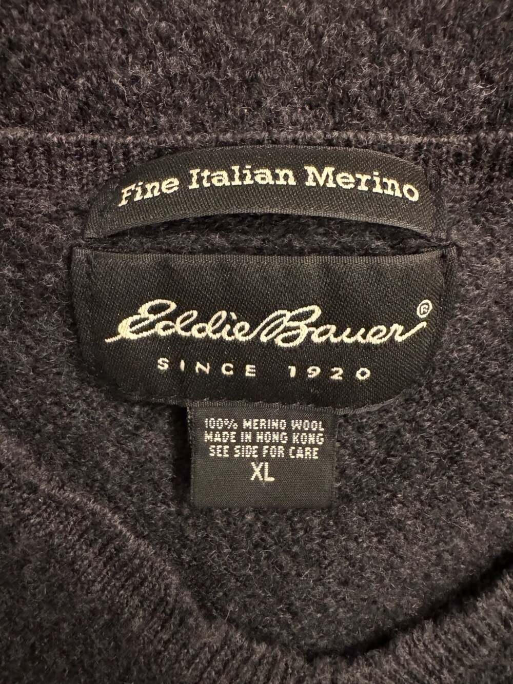 Eddie Bauer Merino Wool V-Neck Sweater Vest Size XL Gray Pullover